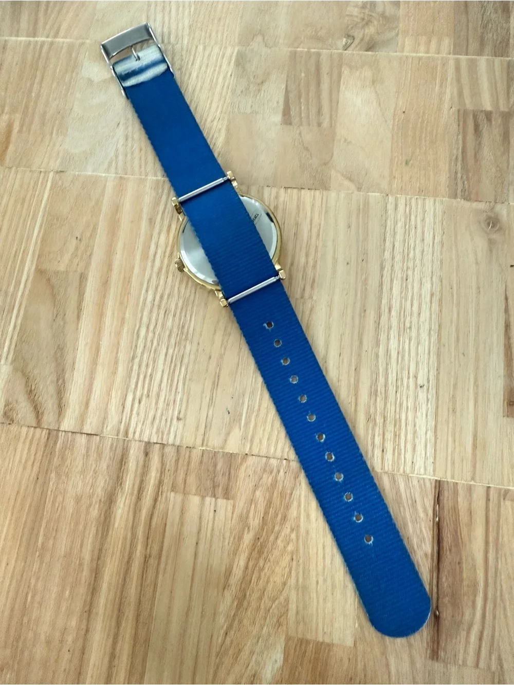 Timex gold tone blue and white nylon strap watch NEW BATTERY